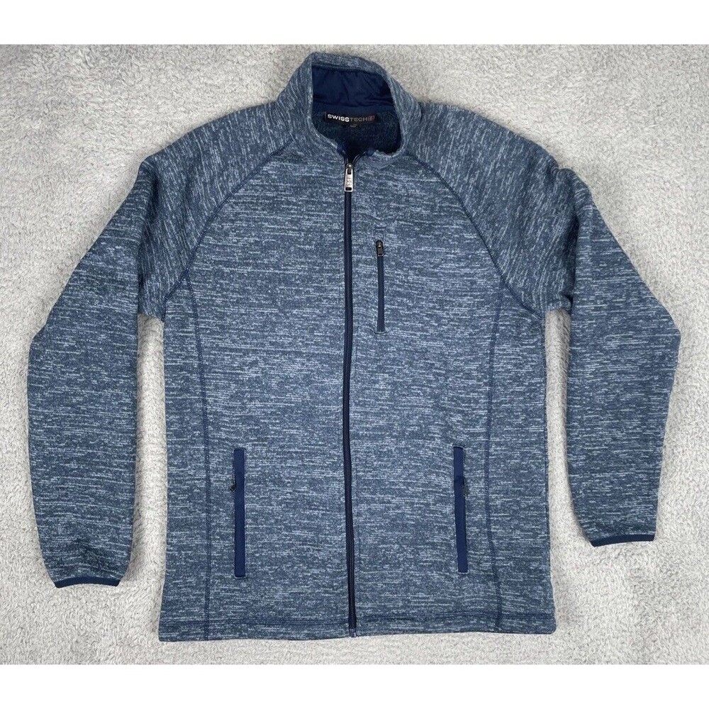 Swiss Tech Sweater Full Zip Mens Medium Heather Blue Mock Neck Fleece Outdoor